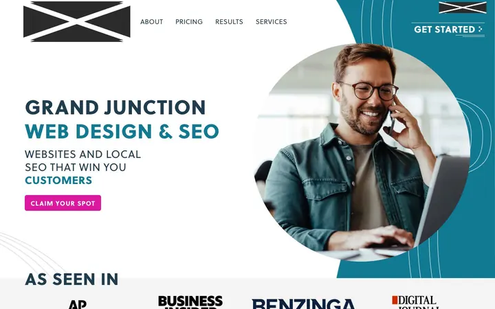 Firm B home page on a laptop, with names, logos, phone numbers and faces covered