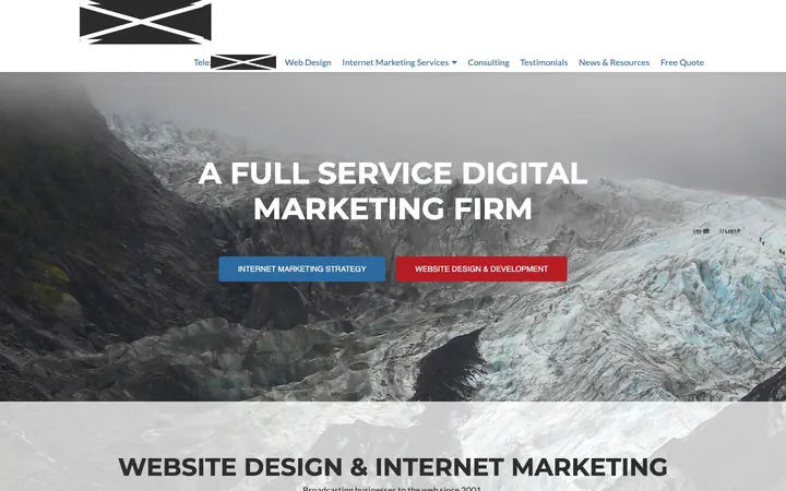 Firm D home page on a laptop, with names, logos, phone numbers and faces covered