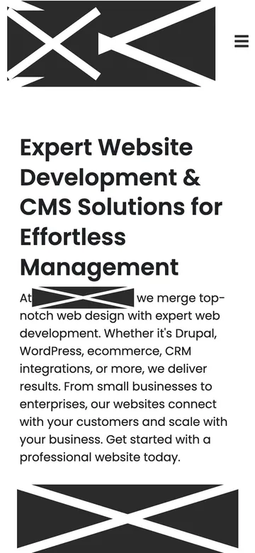 Firm N home page on a phone, with names, logos, phone numbers and faces covered