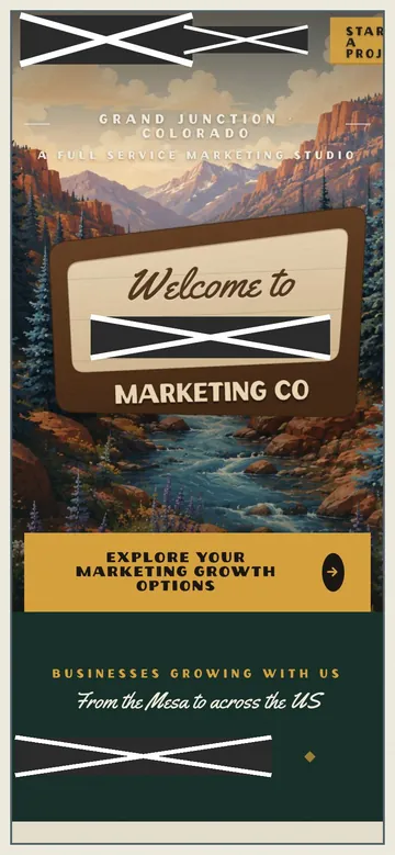 Firm O home page on a phone, with names, logos, phone numbers and faces covered